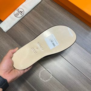 Dép Hermes nam quai da sần màu đen cao cấp hàng hiệu - Ảnh 9