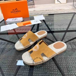Dép Hermes nam quai ngang màu nâu da bò hàng hiệu Luxury - Ảnh 3