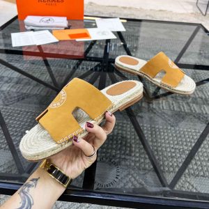 Dép Hermes nam quai ngang màu nâu da bò hàng hiệu Luxury - Ảnh 5