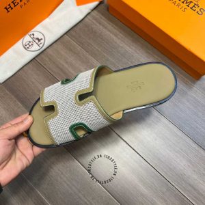Dép Hermes nam màu xanh rêu hàng hiệu cao cấp luxury - Ảnh 4