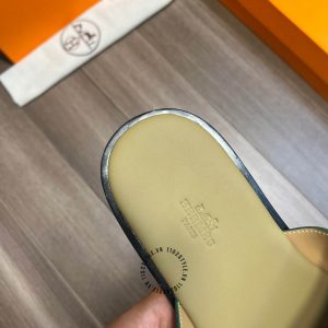 Dép Hermes nam màu xanh rêu hàng hiệu cao cấp luxury - Ảnh 8
