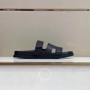 Dép nam Hermes đen quai da sần hàng hiệu cao cấp luxury - Ảnh 8