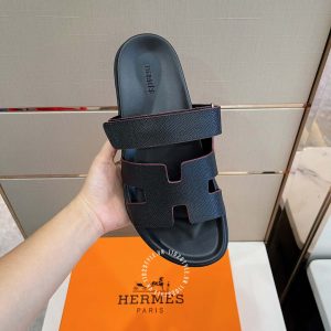 Dép nam Hermes đen quai da sần hàng hiệu cao cấp luxury - Ảnh 4