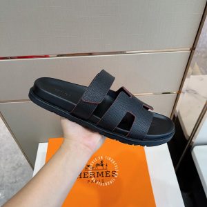 Dép nam Hermes đen quai da sần hàng hiệu cao cấp luxury - Ảnh 5