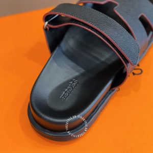 Dép nam Hermes đen quai da sần hàng hiệu cao cấp luxury - Ảnh 7