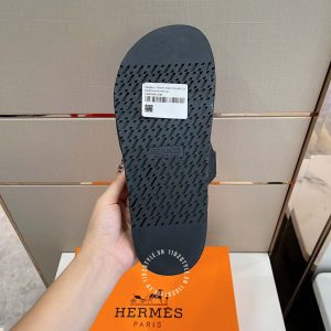 Dép nam Hermes đen quai da sần hàng hiệu cao cấp luxury - Ảnh 6