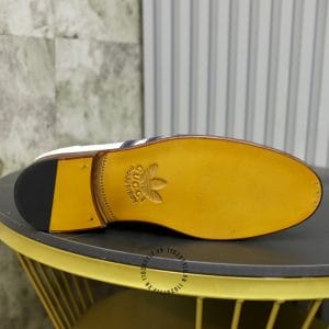 Giày Gucci trắng họa tiết kẻ sọc đế vàng phiên bản cao cấp - Ảnh 8