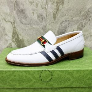 Giày Gucci trắng họa tiết kẻ sọc đế vàng phiên bản cao cấp - Ảnh 6