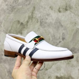Giày Gucci trắng họa tiết kẻ sọc đế vàng phiên bản cao cấp - Ảnh 3