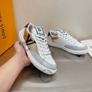 Giày Louis Vuitton sneaker trắng phối da ánh bạc cao cấp - Ảnh 4