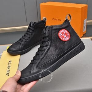 Giày Louis Vuitton Sneaker cổ cao Boot đen logo cam nổi bật - Hình ảnh 3