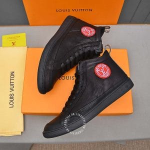Giày Louis Vuitton Sneaker cổ cao Boot đen logo cam nổi bật - Hình ảnh 2