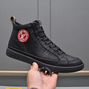 Giày Louis Vuitton Sneaker cổ cao Boot đen logo cam nổi bật - Hình ảnh 6