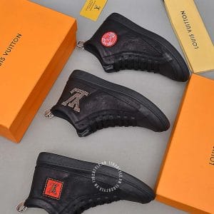 Giày Louis Vuitton Sneaker cổ cao Boot đen logo cam nổi bật - Hình ảnh 4