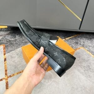 Giày lười nam Louis Vuitton màu đen họa tiết caro cao cấp - Hình ảnh 7