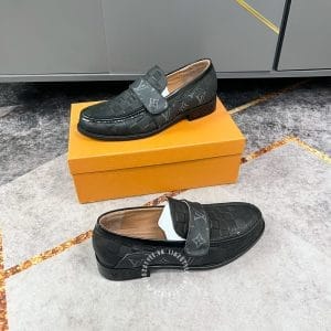 Giày lười nam Louis Vuitton màu đen họa tiết caro cao cấp - Hình ảnh 3