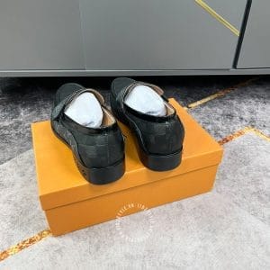 Giày lười nam Louis Vuitton màu đen họa tiết caro cao cấp - Hình ảnh 9