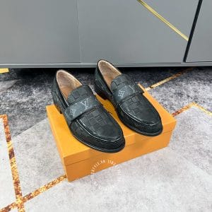 Giày lười nam Louis Vuitton màu đen họa tiết caro cao cấp - Hình ảnh 2