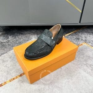 Giày lười nam Louis Vuitton màu đen họa tiết caro cao cấp - Hình ảnh 4