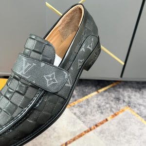 Giày lười nam Louis Vuitton màu đen họa tiết caro cao cấp - Hình ảnh 6