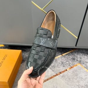 Giày lười nam Louis Vuitton màu đen họa tiết caro cao cấp - Hình ảnh 5