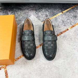 Giày lười nam Louis Vuitton màu đen họa tiết caro cao cấp