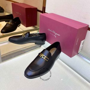Giày nam Salvatore Ferragamo công sở màu đen logo vàng - Ảnh 3