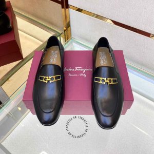 Giày nam Salvatore Ferragamo công sở màu đen logo vàng - Ảnh 2