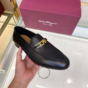 Giày nam Salvatore Ferragamo công sở màu đen logo vàng - Ảnh 5