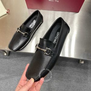 Giày nam hàng hiệu Salvatore Ferragamo da sần màu đen replica - Ảnh 4