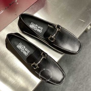 Giày nam hàng hiệu Salvatore Ferragamo da sần màu đen replica - Ảnh 2