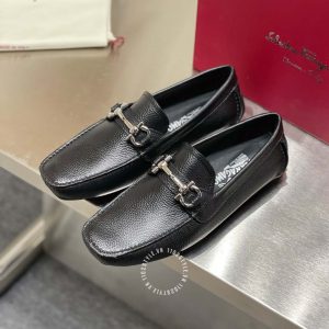 Giày nam hàng hiệu Salvatore Ferragamo da sần màu đen replica - Ảnh 3