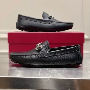 Giày nam hàng hiệu Salvatore Ferragamo da sần màu đen replica - Ảnh 9