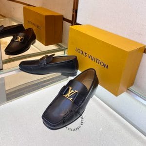 Giày lười nam Louis Vuittton da bò màu đen trơn mũi vuông - Hình ảnh 5