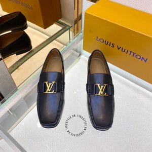 Giày lười nam Louis Vuittton da bò màu đen trơn mũi vuông - Hình ảnh 2
