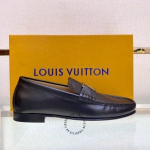 Giày lười nam Louis Vuittton da bò màu đen trơn mũi vuông - Hình ảnh 6