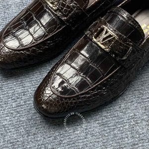Giày cao cấp nam Louis Vuitton da cá sấu màu nâu logo kim loại - Ảnh 6
