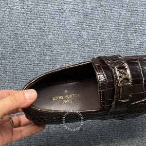 Giày cao cấp nam Louis Vuitton da cá sấu màu nâu logo kim loại - Ảnh 7