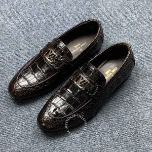 Giày cao cấp nam Louis Vuitton da cá sấu màu nâu logo kim loại - Ảnh 2