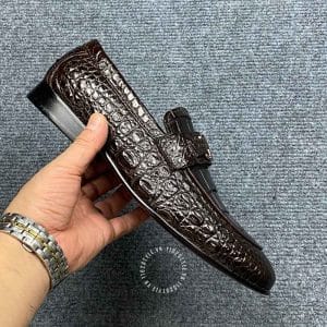 Giày cao cấp nam Louis Vuitton da cá sấu màu nâu logo kim loại - Ảnh 4