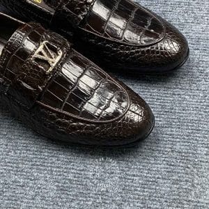 Giày cao cấp nam Louis Vuitton da cá sấu màu nâu logo kim loại - Ảnh 5