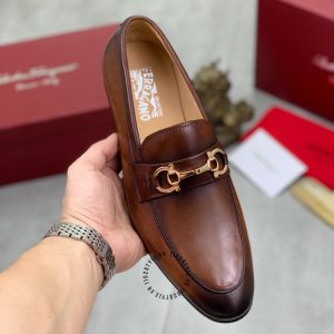 Giày Salvatore Ferragamo màu nâu bản logo vàng cao cấp - Ảnh 4