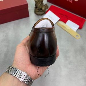 Giày Salvatore Ferragamo màu nâu bản logo vàng cao cấp - Ảnh 8