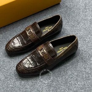 Giày nam cao cấp Louis Vuitton da cá sấu màu nâu logo kim loại - Hình ảnh 2