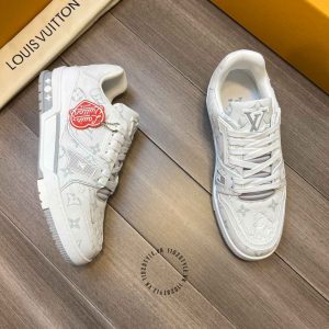 LV Sneakers Louis Vuitton trắng da thật họa tiết monogram sang trọng - Ảnh 3