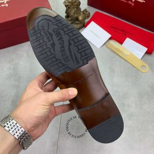 Giày Salvatore Ferragamo màu nâu bản logo vàng cao cấp - Ảnh 9
