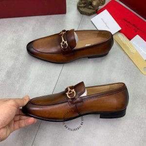 Giày Salvatore Ferragamo màu nâu bản logo vàng cao cấp - Ảnh 3