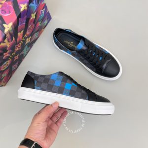 Giày da nam hàng hiệu LV Sneakers màu đen họa tiết caro - Ảnh 2