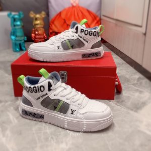 Giày da nam hàng hiệu LV trắng sneaker trắng gót ghi họa tiết - Ảnh 2