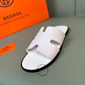 Dép Hermes nam màu trắng da sần cao cấp hàng hiệu luxury - Ảnh 6